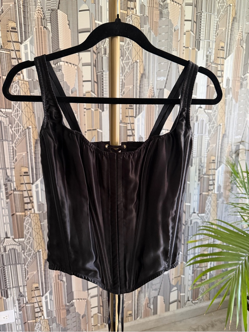 Victoria's Secret Black Satin Corset-Style Bodysuit
